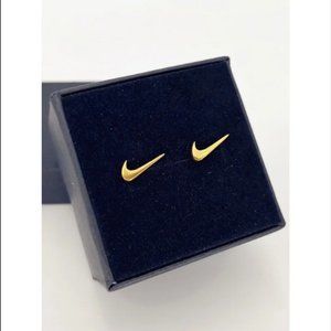 Nike Swoosh Gold - Plated Metal Stud Earrings, Pair, For Men or‎ Women